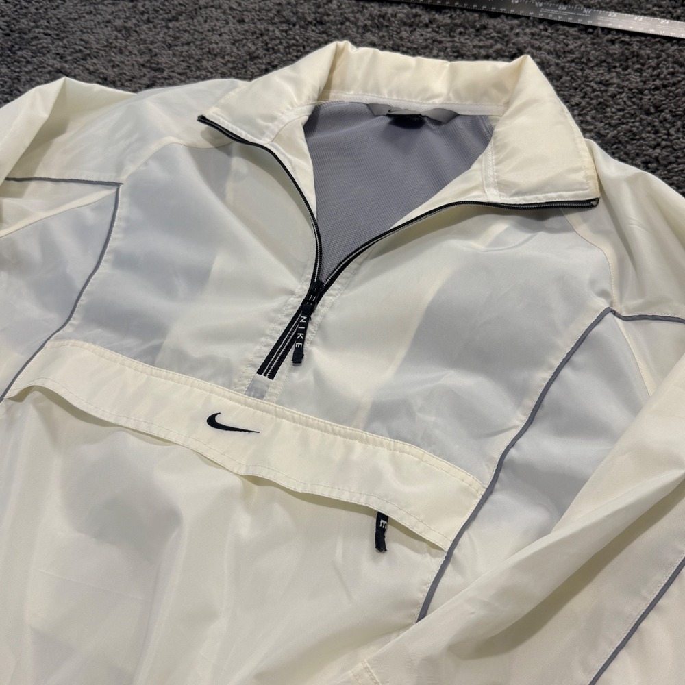 Vintage Nike Windbreaker Jacket Mens White Excellent Quarter Zip Pullover M
